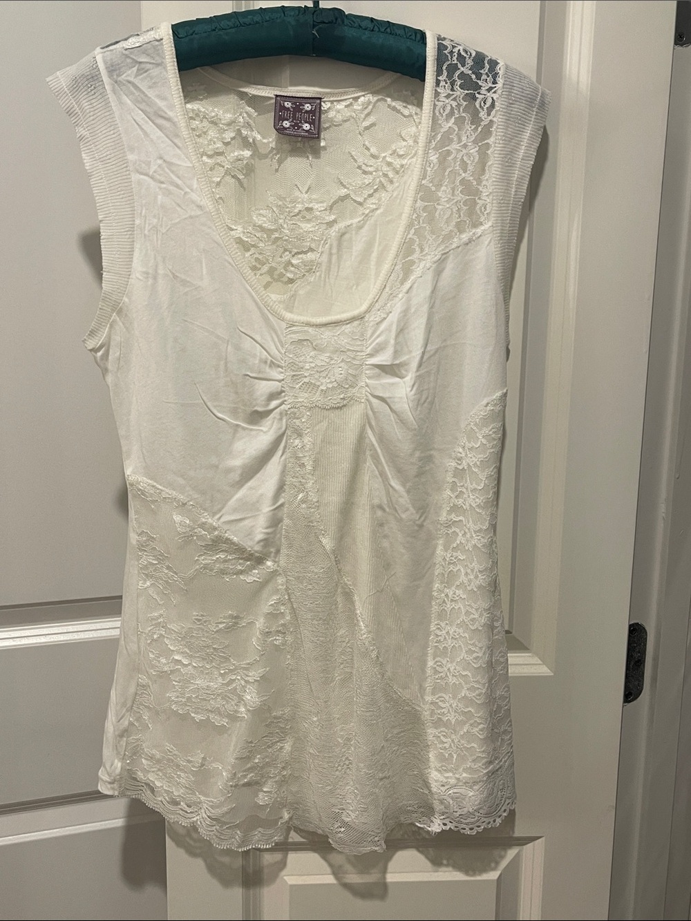 Free People White Lace-Panel Scoop Neck Camisole